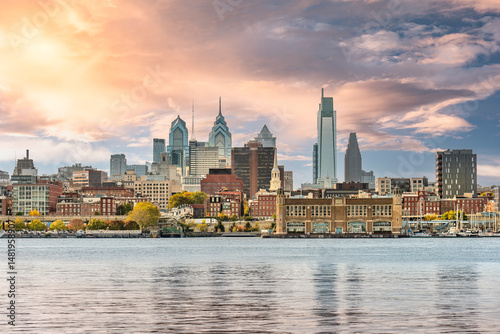 Philadelphia Pennsylvania downtown city skyline from Delaware River