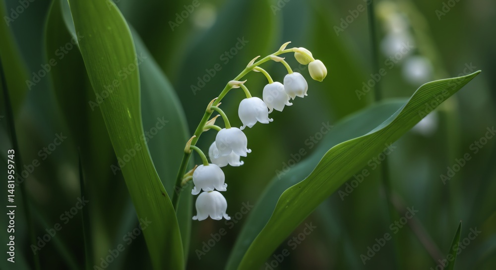 Lily of the Valley Blooming with Green Leaves in Natural Light Lily of the Valley Blooming with Green Leaves in Natural Light