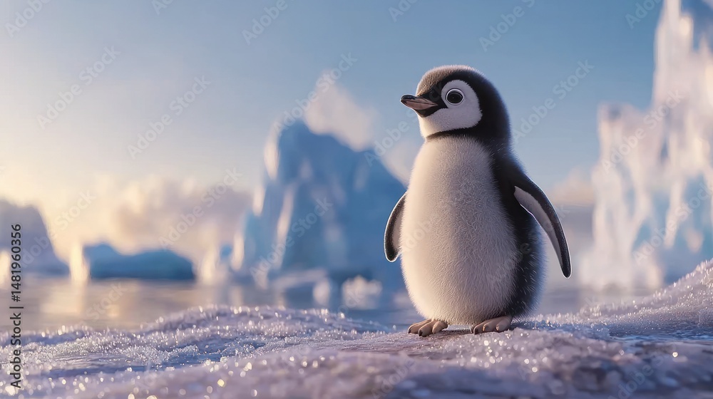 Naklejka premium Cute baby penguin on ice floe