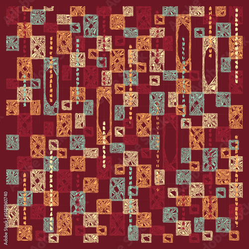 Geometric Rectangle Tape on Abstract Composition with Scratch Textured