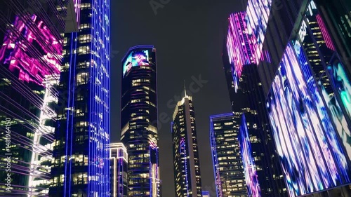 Cinematic Futuristic City Drone Shot with Artistic Neon Lighting