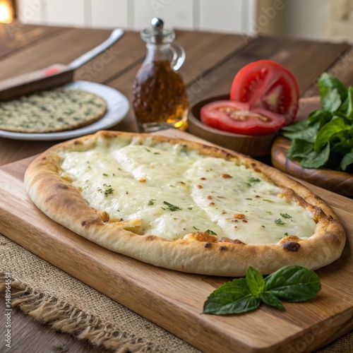 Traditional Turkish Round Cheese Pide photo