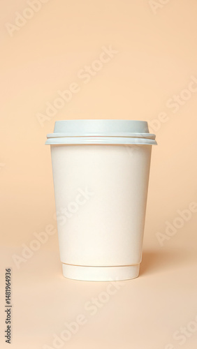 Plain White Takeaway Coffee Cup Mockup on Beige Background
