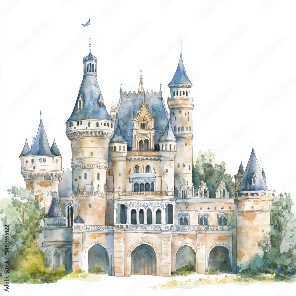 Fototapeta premium Rundale Palace. Rundale Palace hand drawn watercolor illustration