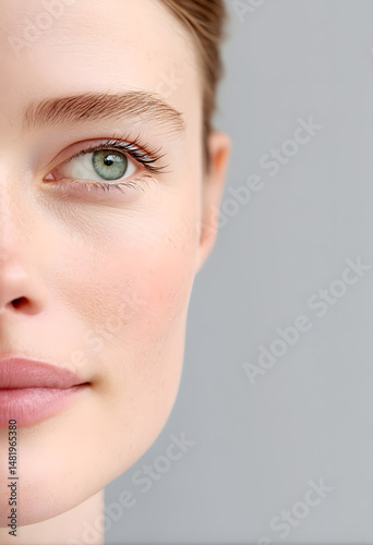 Studio portrait of the beautiful smiling woman on white background. Close-up photo of adorable woman