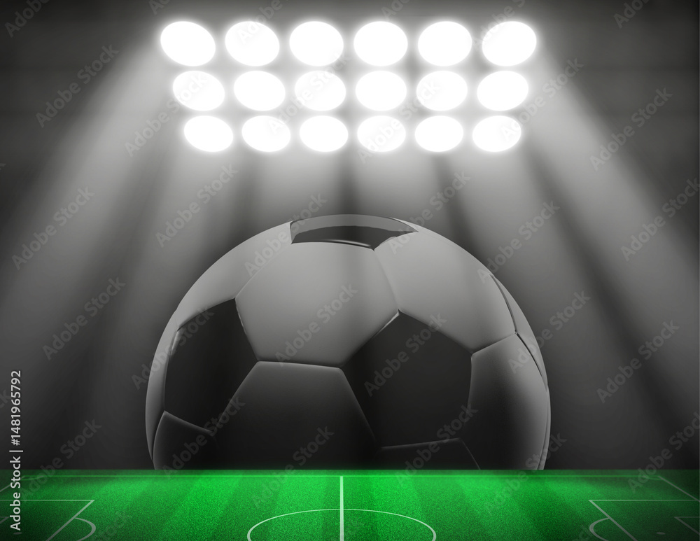 Fototapeta premium Epic Soccer Ball on Stadium Field Design
