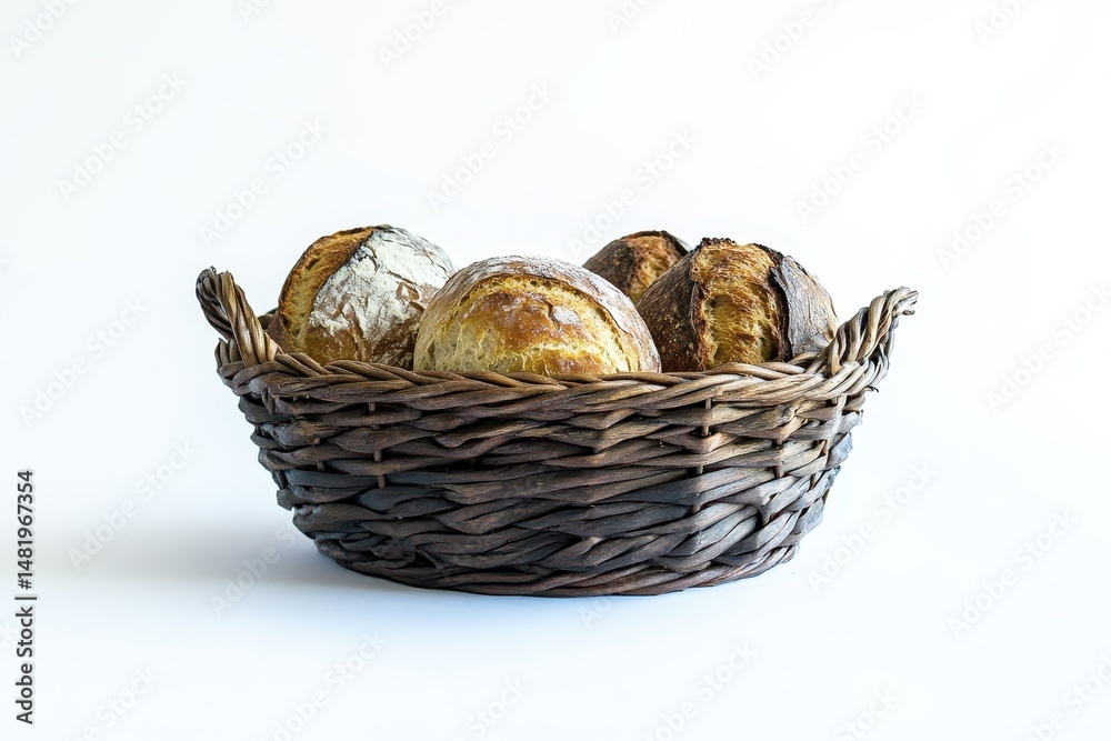 Rustic artisan bread rolls in a wicker basket Rustic artisan bread rolls in a wicker basket
