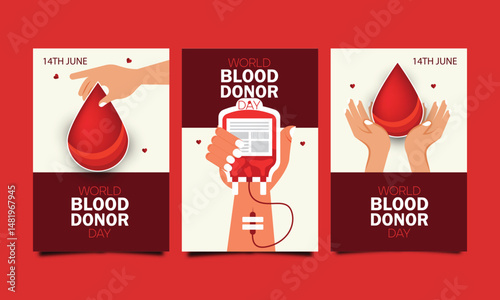 World Blood Donor Day social media post banner or typography design template set