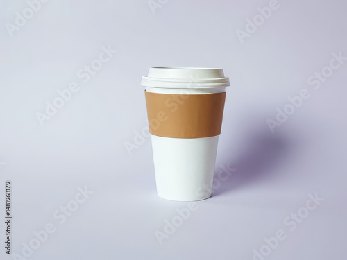 White Takeaway Coffee Cup with Kraft Sleeve Mockup on Lavender Background