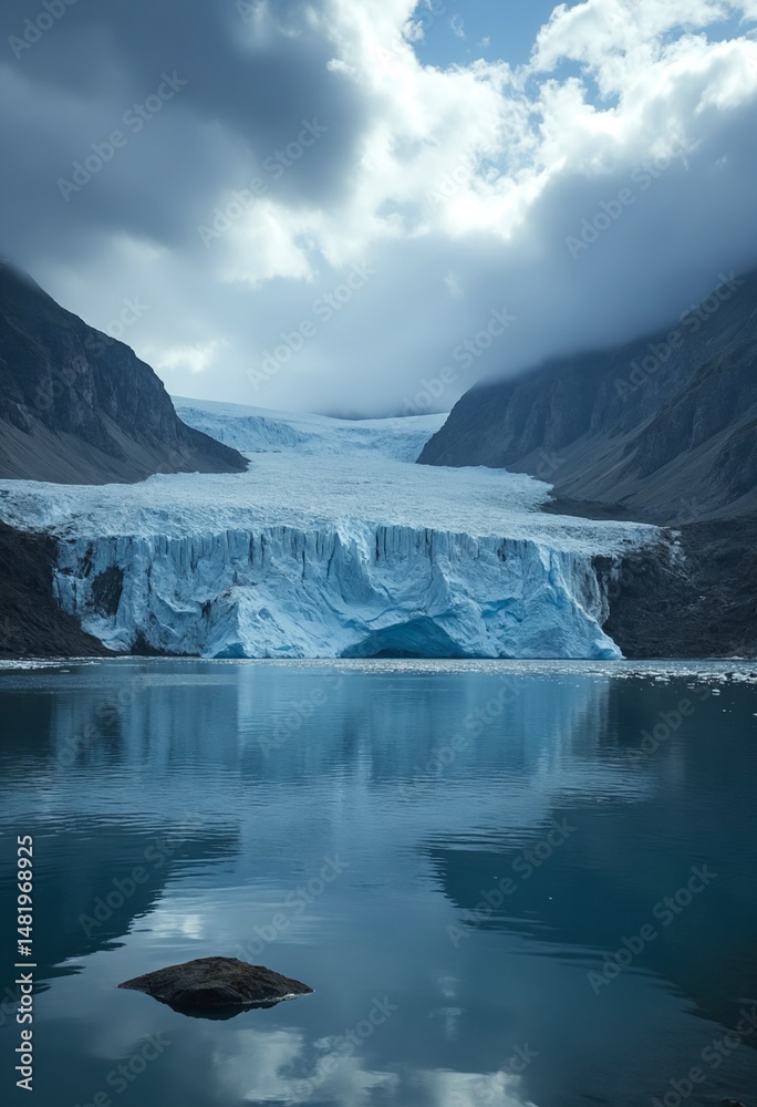 Fototapeta premium Spectacular Glacier Calving Event with Dramatic Dust