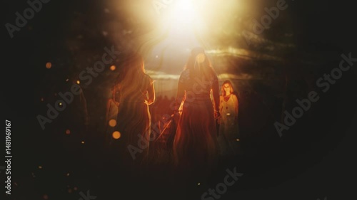 Women at the night ceremony. Ceremony space.