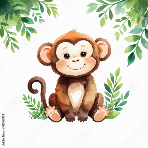 cute baby monkey with leaves
