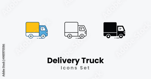 Delivery Truck Icons thin line and glyph vector icon stock illustration