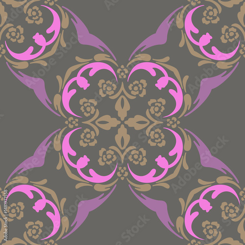 Vintage Purple Floral Damask Seamless Vector Pattern, Mystic Lavender Baroqoue Seamless Pattern. 
