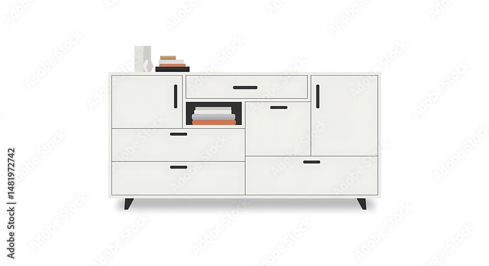 White Modern Storage Cabinet with Drawers and Books for Interior Design White Modern Storage Cabinet with Drawers and Books for Interior Design