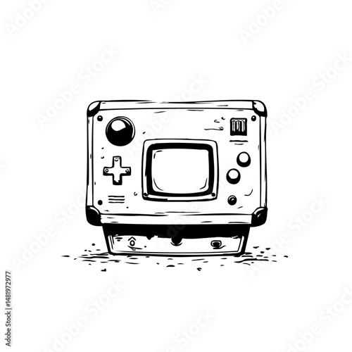 Vintage handheld gaming device illustration capturing retro entertainment aesthetics