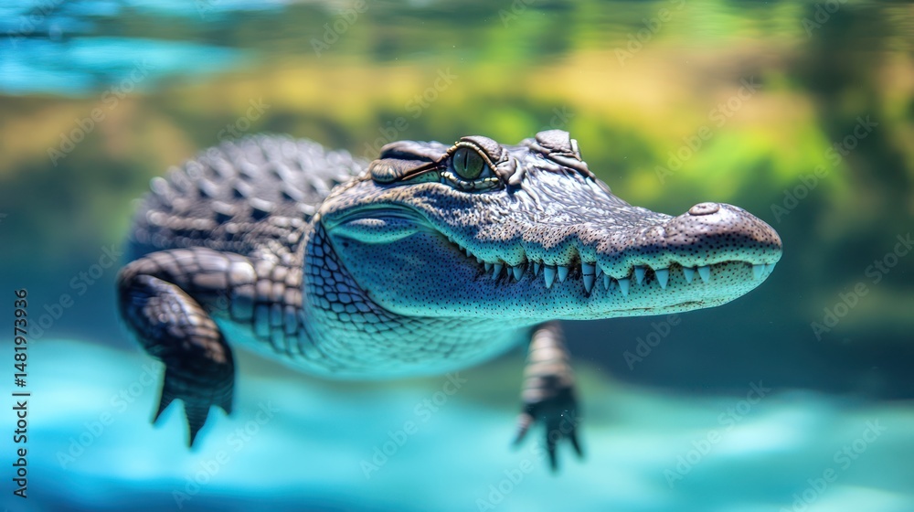 Fototapeta premium Alligator Swimming Underwater