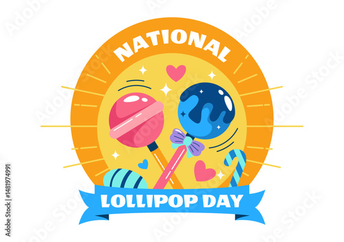 National Lollipop Day Vector Illustration on 20 July Celebrating Hard Candy and Sweet Treats in a Flat Style Cartoon Background