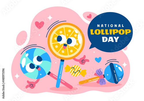 National Lollipop Day Vector Illustration on 20 July Celebrating Hard Candy and Sweet Treats in a Flat Style Cartoon Background
