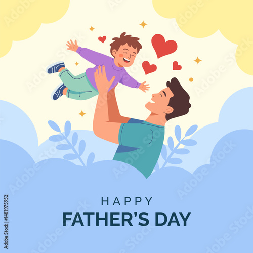 Father's Day flat vector illustration, father and child joyful moment illustration