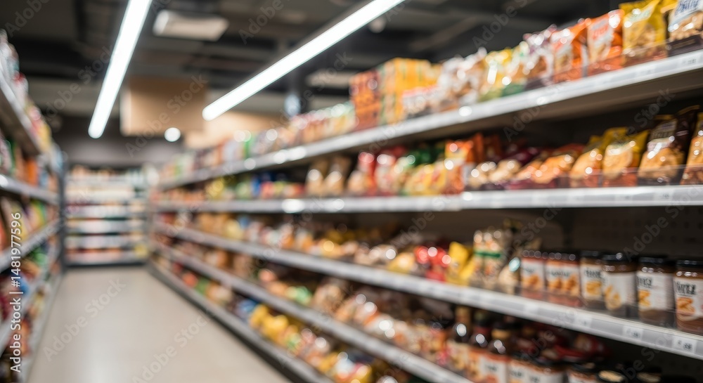 Fototapeta premium Blurred Supermarket Aisle Photo Background