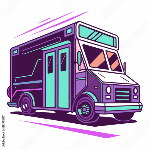 Futuristic delivery truck icon using cyberpunk colors and gradients