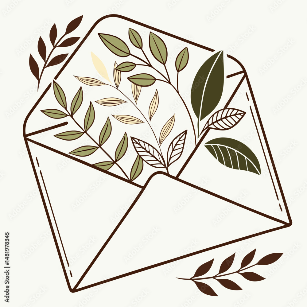 Envelope icon made of leaves for eco-friendly mail theme