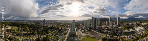 Wallpaper Mural Panoramic Skyline of Burnaby BC With Towering Buildings and Dramatic Clouds Torontodigital.ca