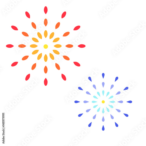 赤と青の打ち上げ花火のイラスト