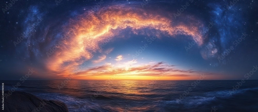 Fototapeta premium Ocean Sunset with Clouds and Stars