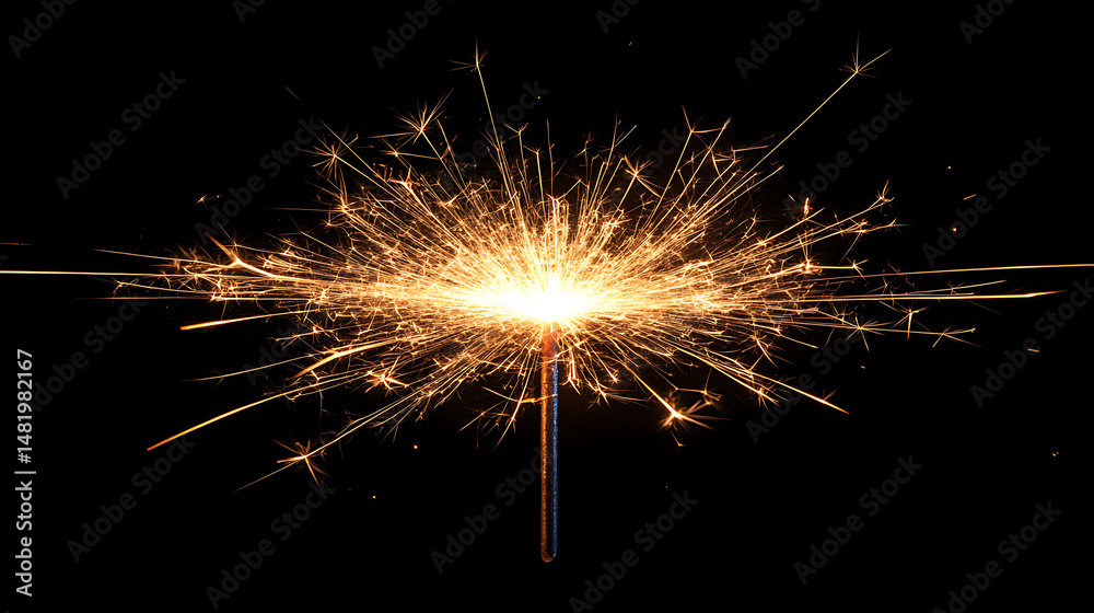 Fototapeta premium Sparkler ignited on a dark background for festive celebrations and holiday events creating a bright and glittering display