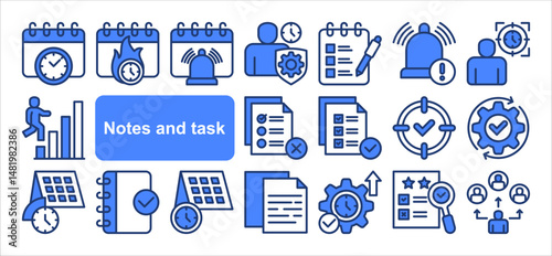 WebNotes and task icon collection set. Containing reminder, priority, deadline, completed, calendar, schedule, notification icon. Simple line vector.