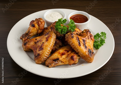 Grilled chicken wings with dipping sauces