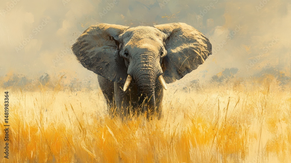 Naklejka premium Elephant in Savannah Grassland