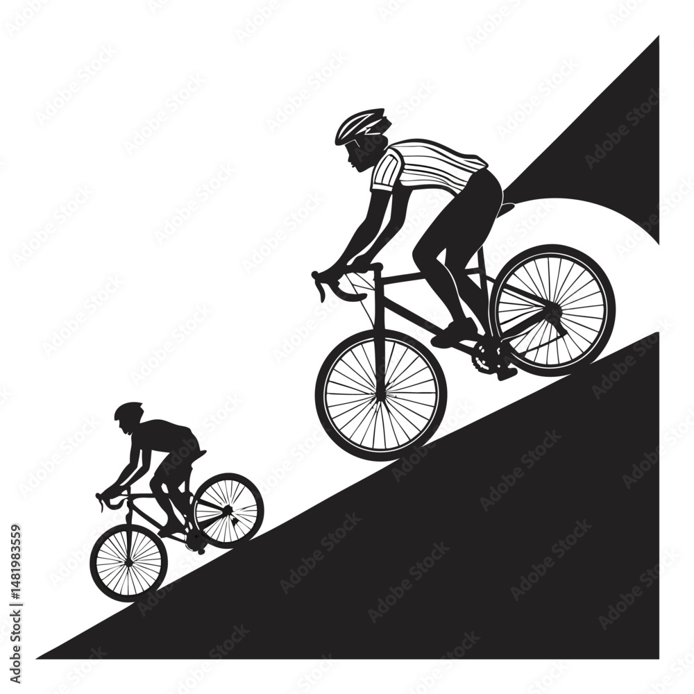 Obraz premium Black And White Bicycle Riders Silhouette