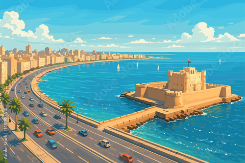 Alexandria Panorama with Corniche and Harbor Fort