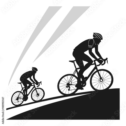 Silhouette Of Cyclists Riding Bicycles Black And White