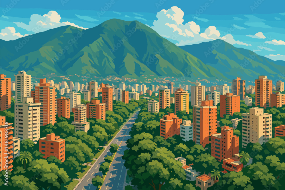 Obraz premium Panoramic View of Caracas with Ávila Mountain Backdrop