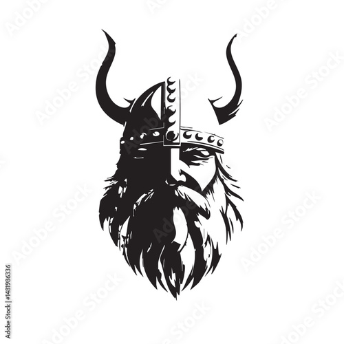 Viking warrior in a helmet with horns. Vector illustration.