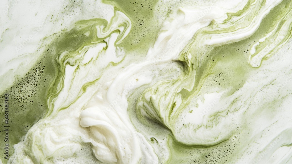 Obraz premium Swirling Fresh Milk and Green Background Abstract Art Design
