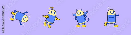 Cartoon eraser characters in expressive poses—great for educational materials, children’s books, classroom posters, stickers, animations, apps, and creative school-related content.