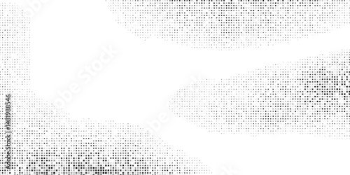 Abstract grunge halftone gradient background. Faded grit noise texture. White and black sand wallpaper. Retro pixelated backdrop modern abstract