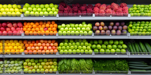 Wallpaper Mural View of Fresh Produce: Colorful Fruits and Vegetables on Supermarket Shelves Torontodigital.ca