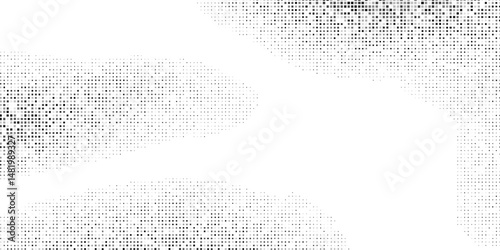 Abstract grunge halftone gradient background. Faded grit noise texture. White and black sand wallpaper. Retro pixelated backdrop modern