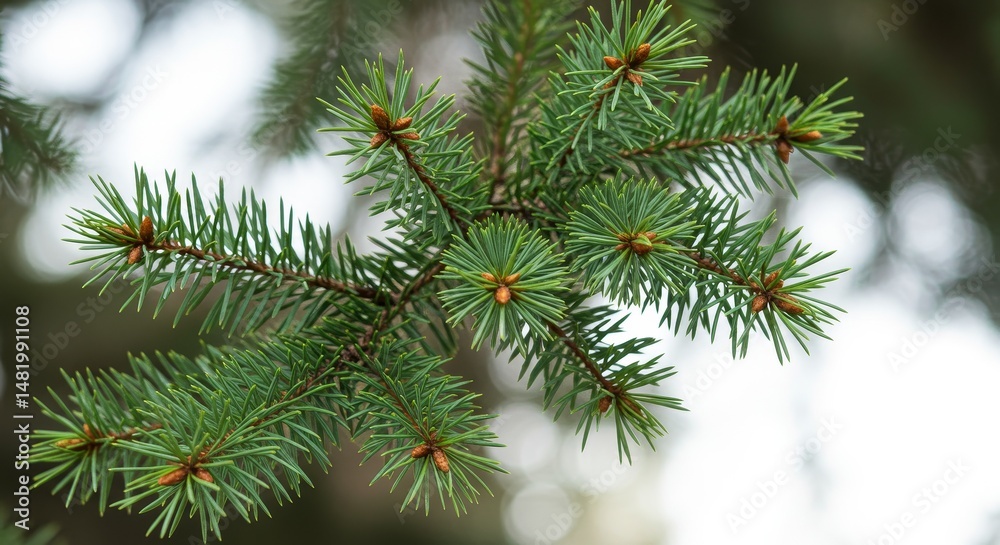 Closeup Photo of Vibrant Green Pine Tree Branch with Buds Closeup Photo of Vibrant Green Pine Tree Branch with Buds