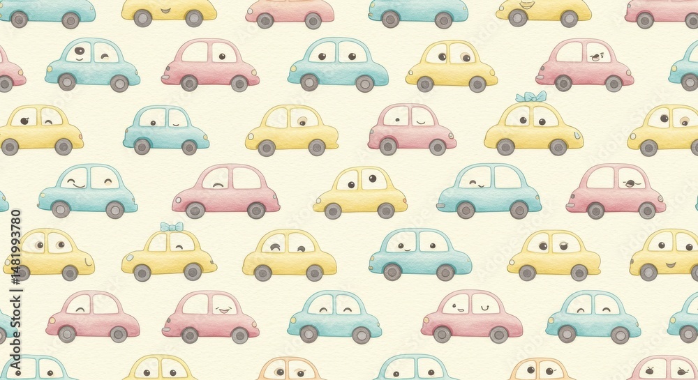Fototapeta premium Cute Car Pattern Illustration Background
