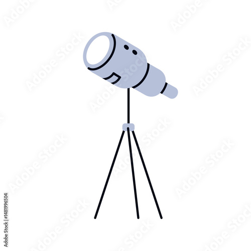 Telescope on tripod stand. Optics, lens tool for astronomy study, cosmos space exploration, star zooming. Skywatching, stargazing equipment. Flat vector illustration isolated on white background