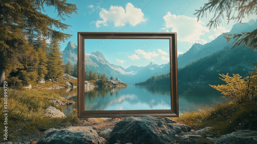 Fototapeta premium Stunning Scenic Frame Reflecting Nature's Beauty in Landscape