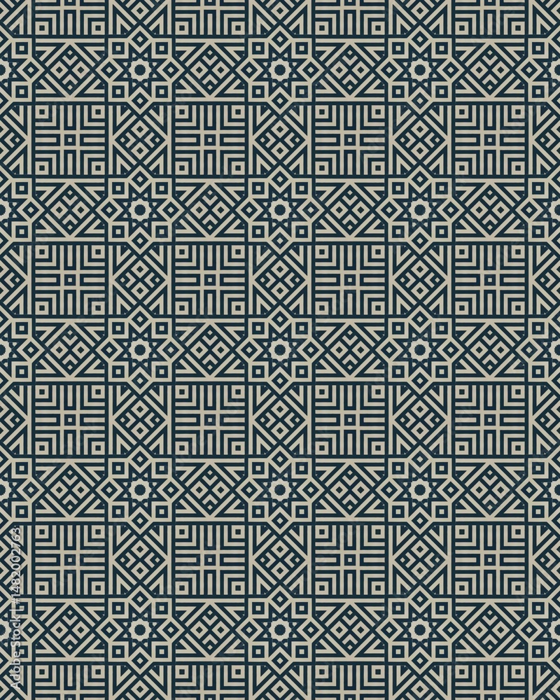 This visual features a complex geometric pattern with interlocking shapes in a structured and symmetrical arrangement This visual features a complex geometric pattern with interlocking shapes in a structured and symmetrical arrangement