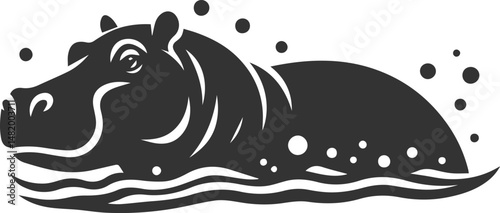 Big animal hippo vector silhouette isolated